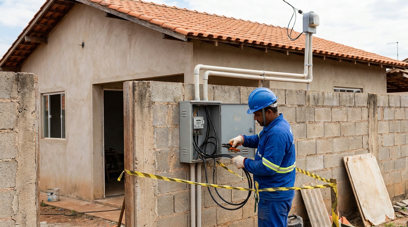 Eletricista instalando padrão de energia em Taubaté‑SP
